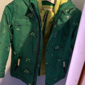 Kids Green Dino-Print Waterproof Jacket